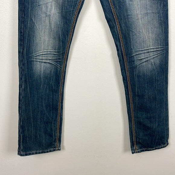Ring Of Fire Slim Straight Jeans Mens 32/32 Blue Denim 5 Pocket Relaxed Pants - Picture 2 of 8